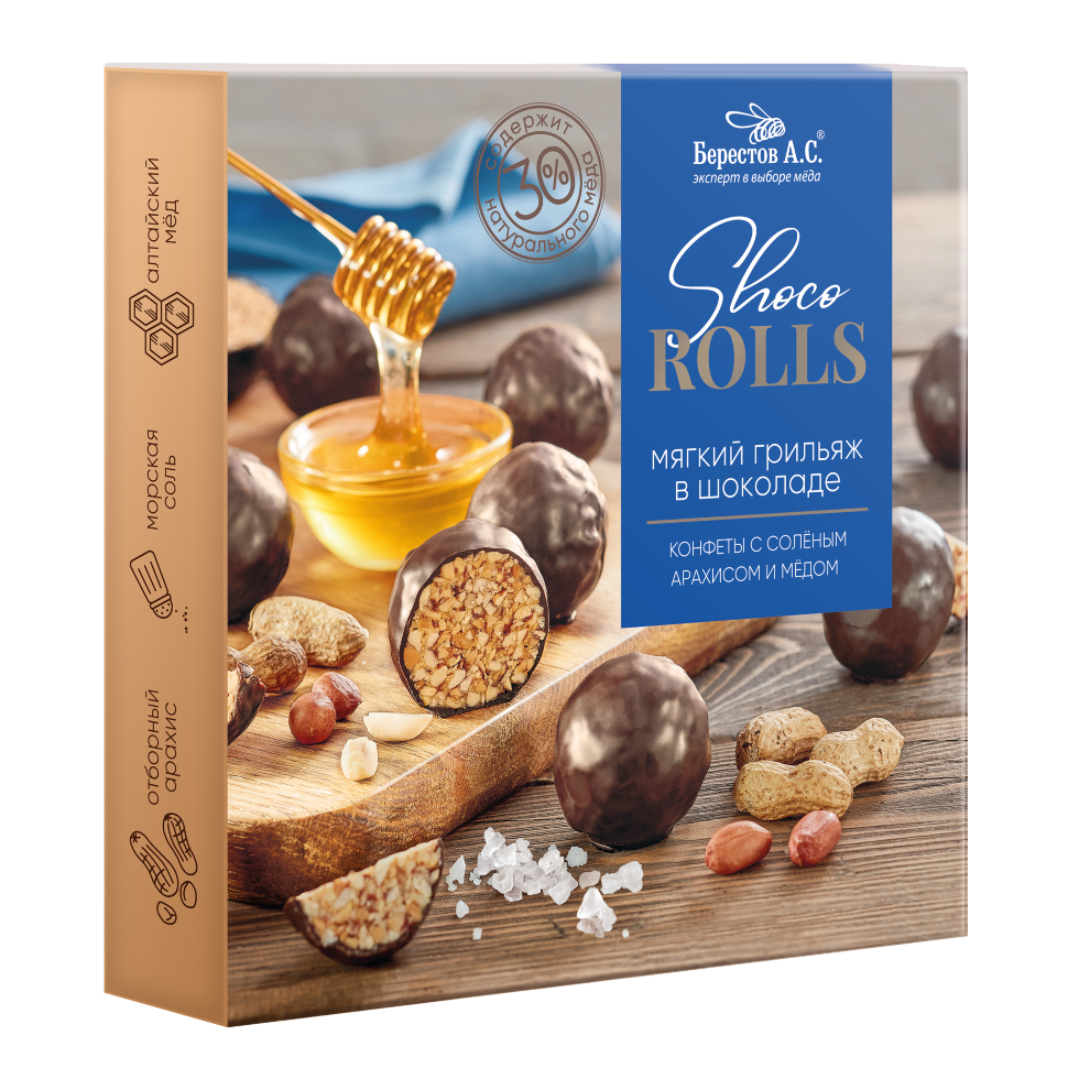  Берестов Shoco Rolls конфеты с арахисом, солью и медом, 135г   в Альметьевске